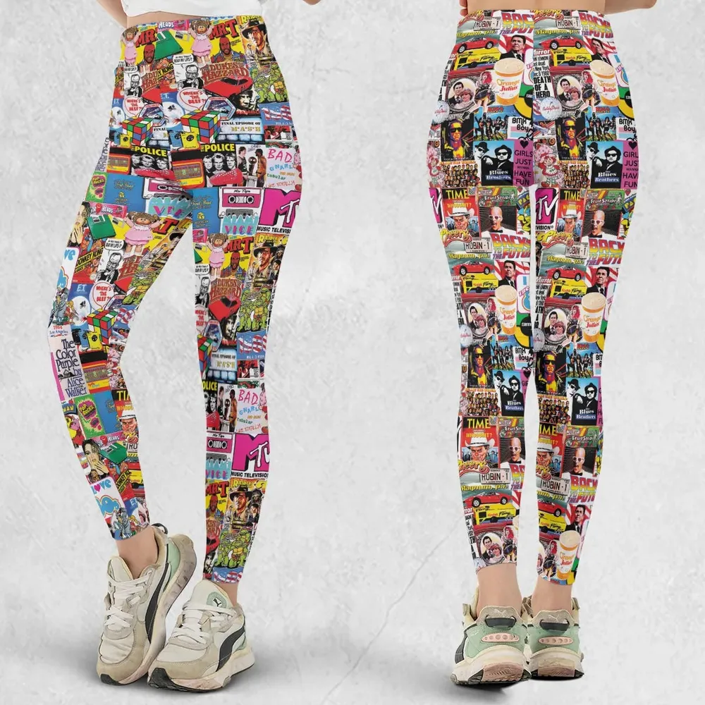 I heart 80s Collage Mr. T Back To the Future Pac-man Legging - 1