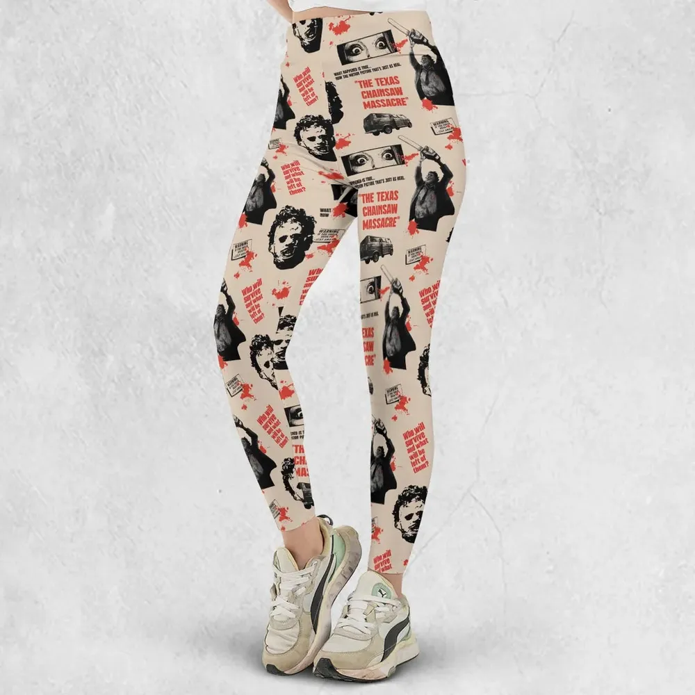 Leatherface The Texas Chainsaw Massacre Horror Pattern Legging - 2