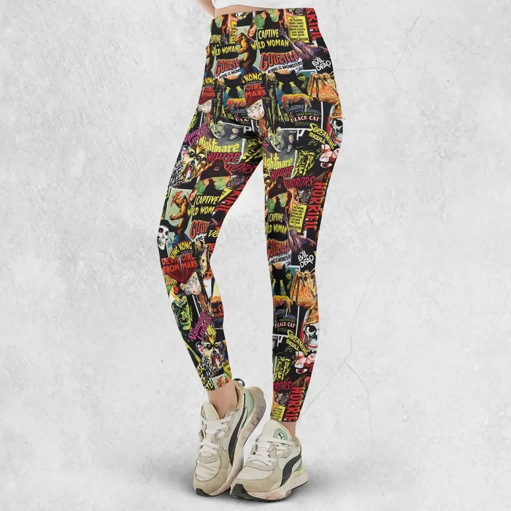 Fright Night Halloween Retro Horror Characters Collage Legging - 2