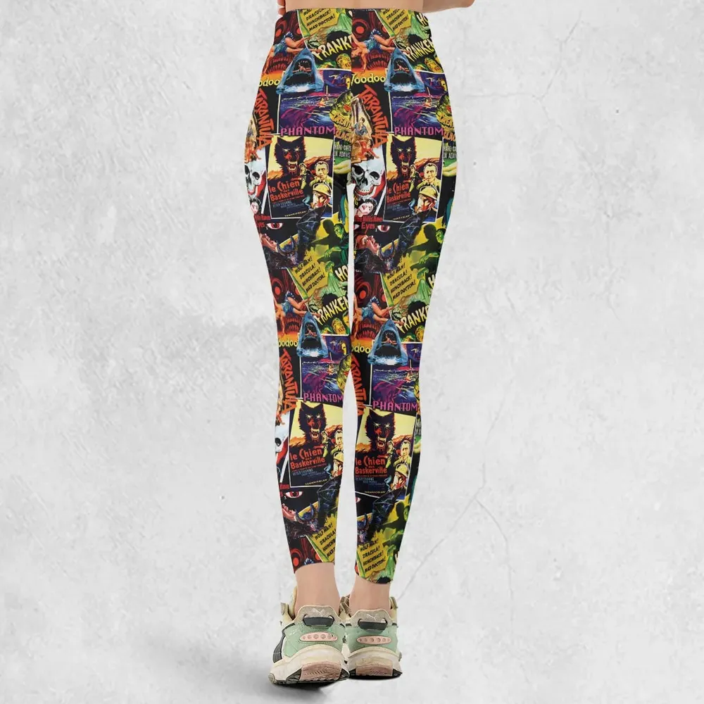 Fright Night Halloween Retro Horror Characters Collage Legging - 3