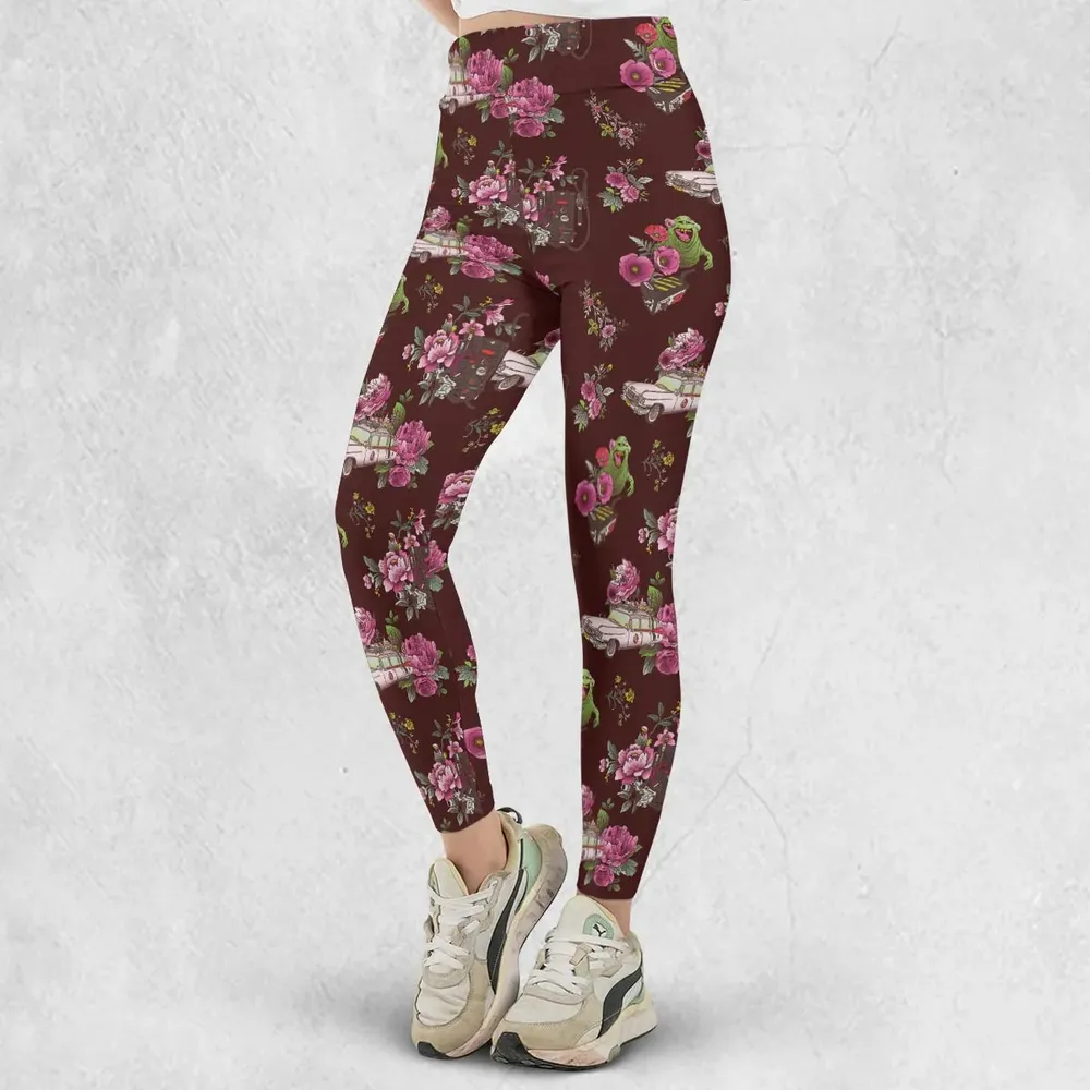 Slimer Ecto-1 Proton Pack Floral Ghostbusters Legging - 2