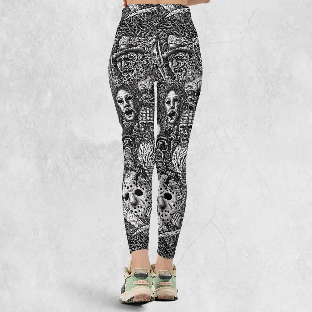 Horror Movie Assemblage Ghostface Xenomorph Pinhead Freddy Michael Myers Legging - 3
