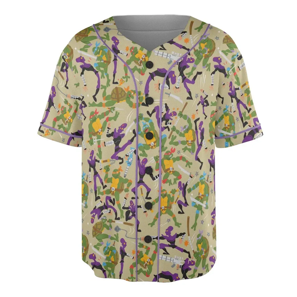 Green and Purple Battle TMNT Unisex Baseball Jersey - 3