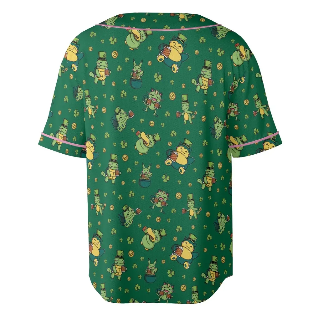 Happy St. Patrick day Pokemon Green Unisex Baseball Jersey - 4
