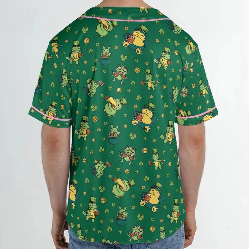 Happy St. Patrick day Pokemon Green Unisex Baseball Jersey - 2