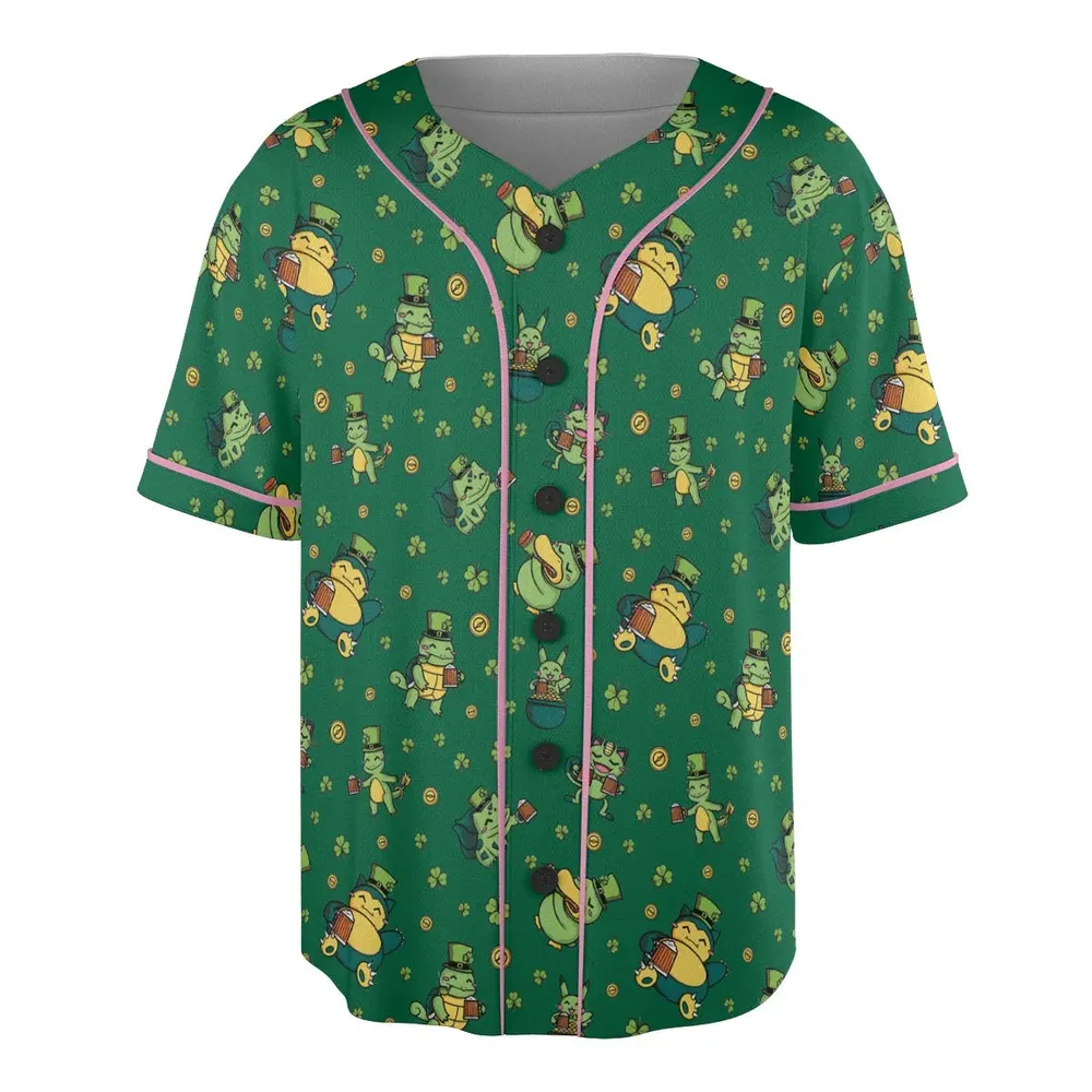 Happy St. Patrick day Pokemon Green Unisex Baseball Jersey - 3