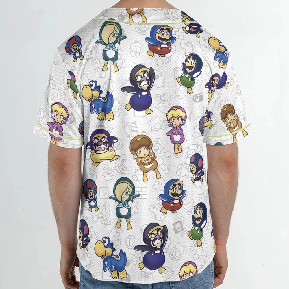 Penguin Party Super Mario Unisex Baseball Jersey - 2