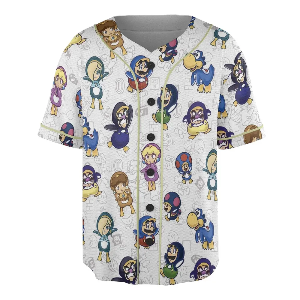 Penguin Party Super Mario Unisex Baseball Jersey - 3