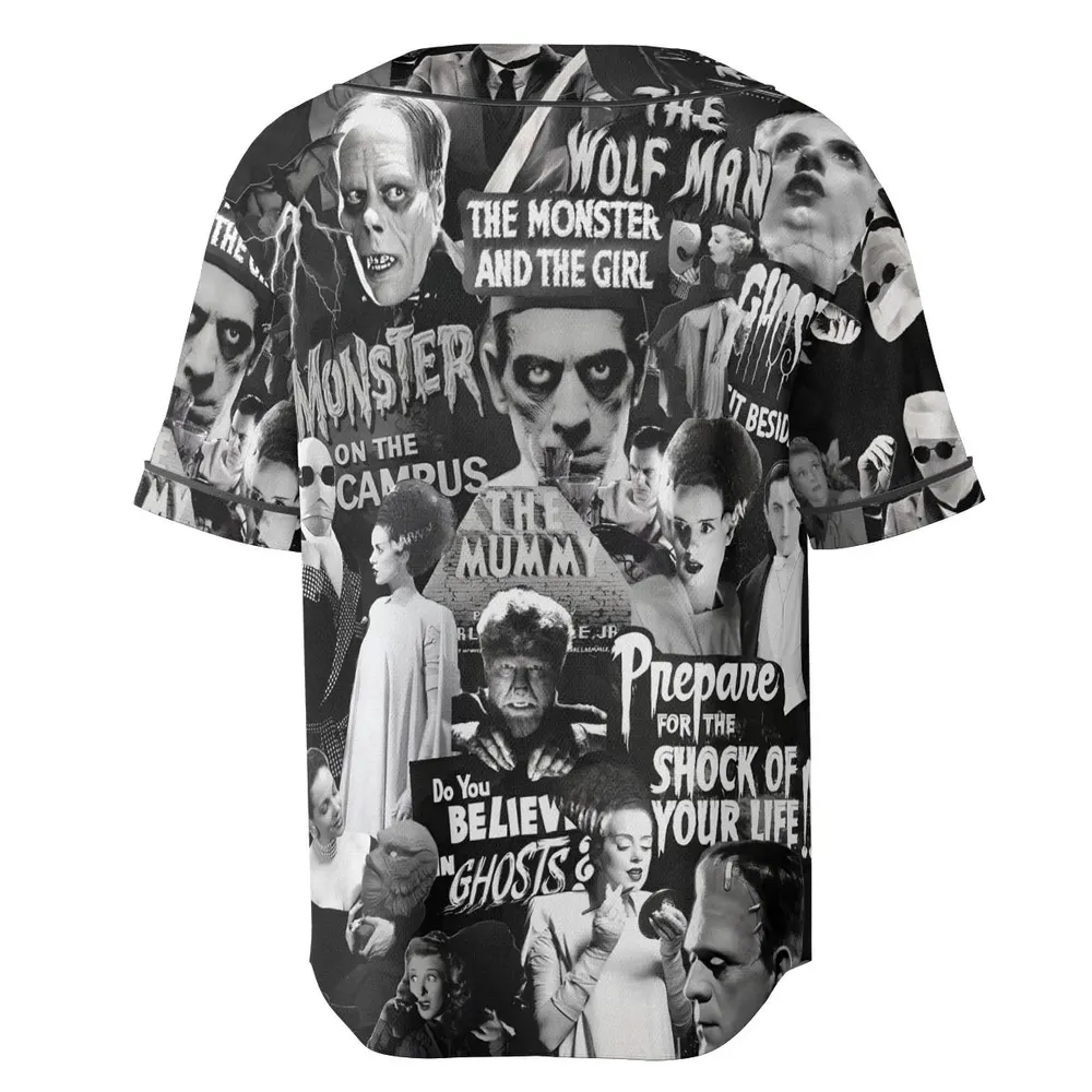 Universal Monsters Pattern Unisex Baseball Jersey - 4