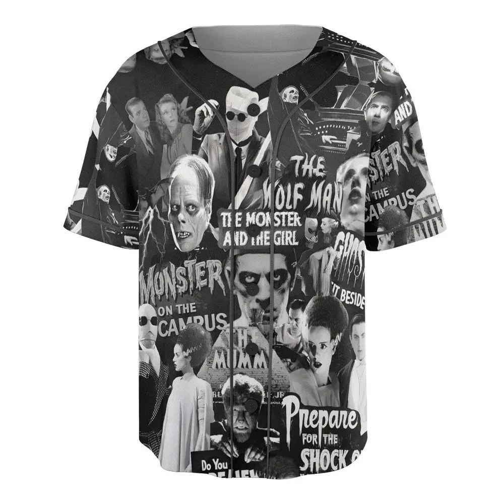 Universal Monsters Pattern Unisex Baseball Jersey - 3
