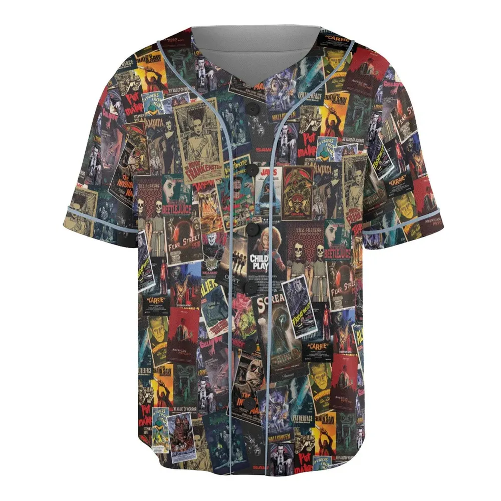 Vintage Horror Pattern Unisex Baseball Jersey - 3
