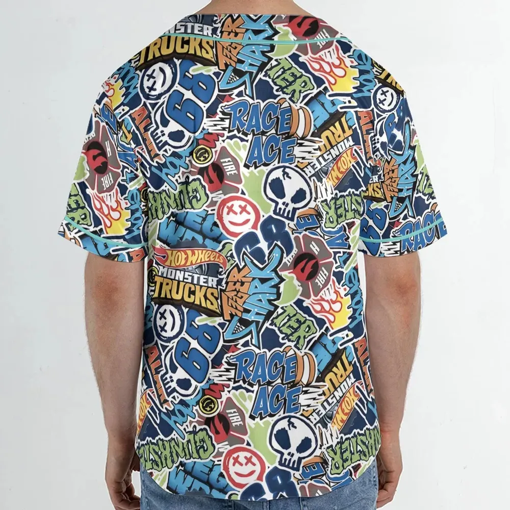 Hot Wheels Monster Trucks Logos Unisex Baseball Jersey - 2