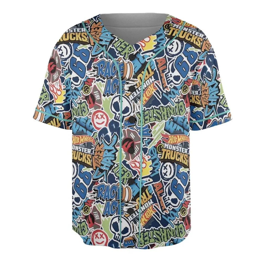Hot Wheels Monster Trucks Logos Unisex Baseball Jersey - 3