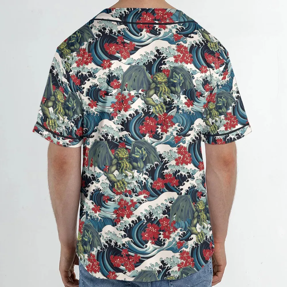 Great Waves Cthulhu Unisex Baseball Jersey - 2