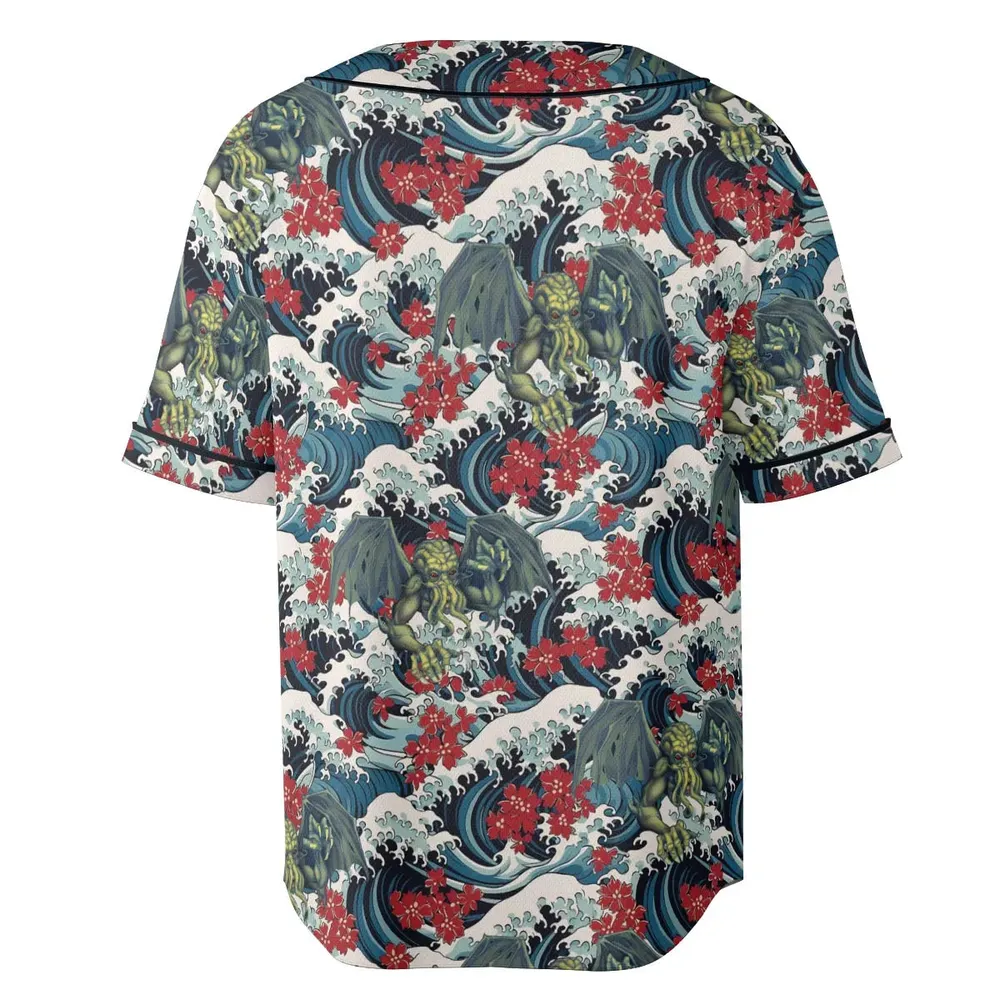 Great Waves Cthulhu Unisex Baseball Jersey - 4