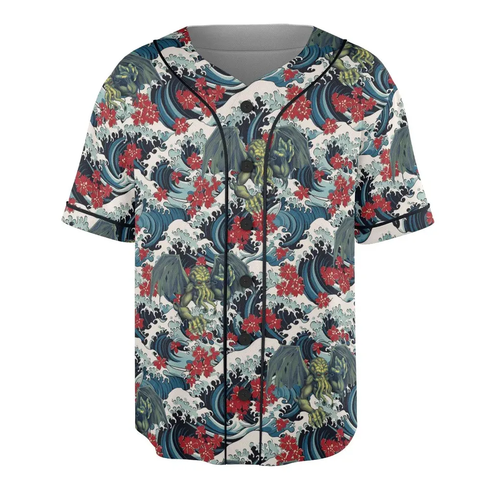 Great Waves Cthulhu Unisex Baseball Jersey - 3