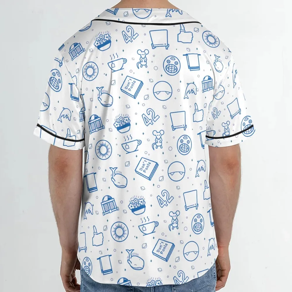 Don't Panic Life 42 The Hitchhiker's Guide to the Galaxy Unisex Baseball Jersey - 2
