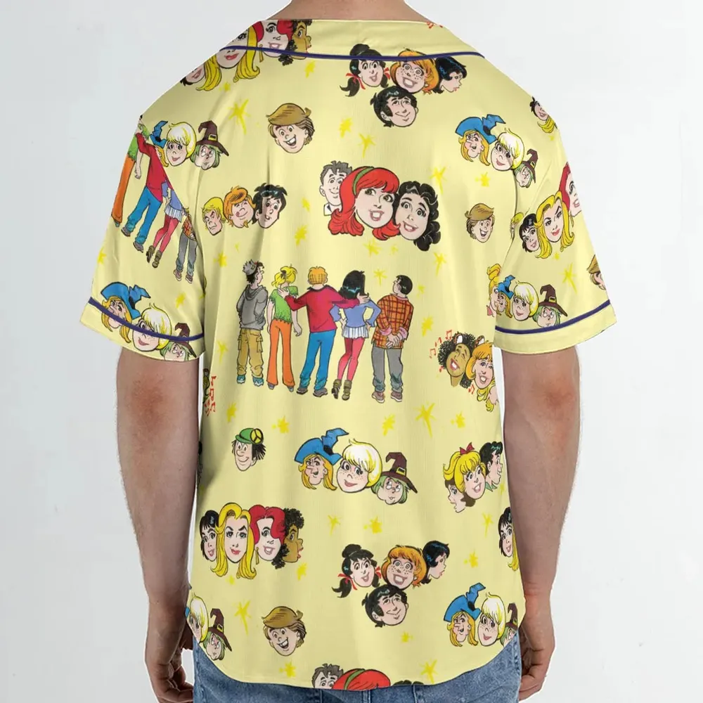 Nostalgic Cartoons in Archie Style Unisex Baseball Jersey - 2