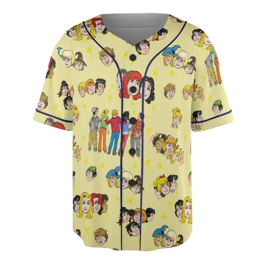 Nostalgic Cartoons in Archie Style Unisex Baseball Jersey - 3