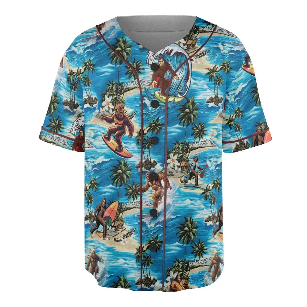Bigfoot Surfing Summer Vibes Unisex Baseball Jersey - 3