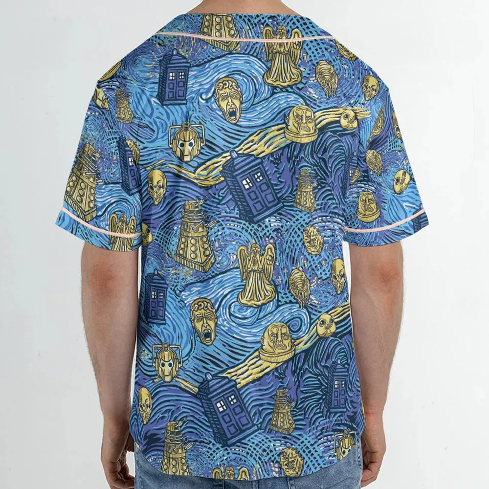 Starry Night Tardis Doctor Who Unisex Baseball Jersey - 2