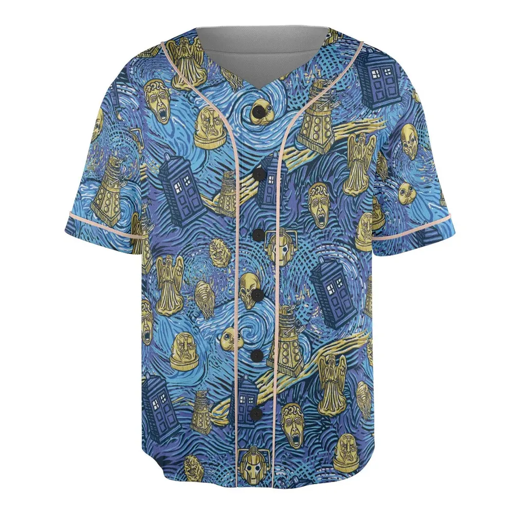 Starry Night Tardis Doctor Who Unisex Baseball Jersey - 3