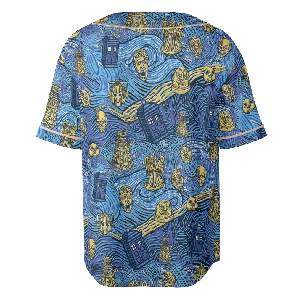 Starry Night Tardis Doctor Who Unisex Baseball Jersey - 4