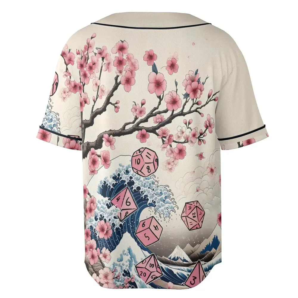 Pink Flower Dice DnD Unisex Baseball Jersey - 4