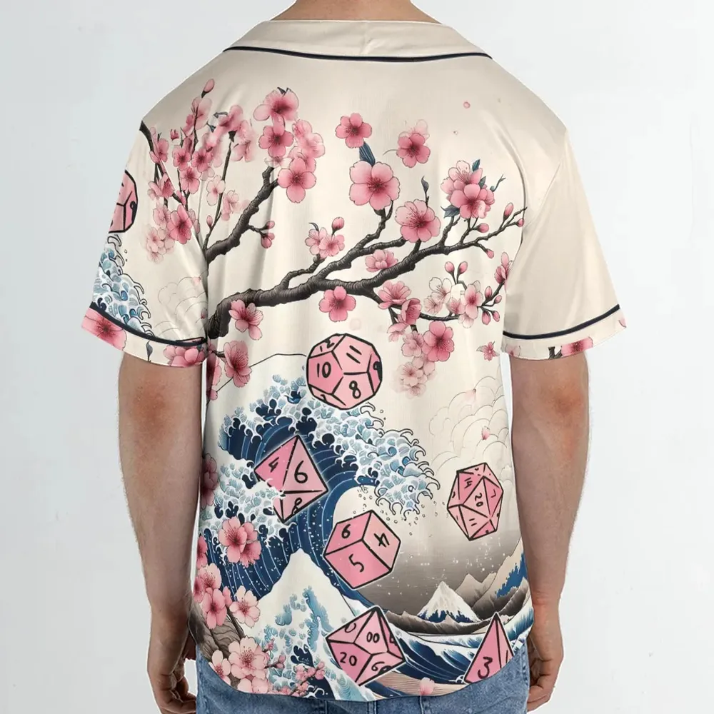 Pink Flower Dice DnD Unisex Baseball Jersey - 2