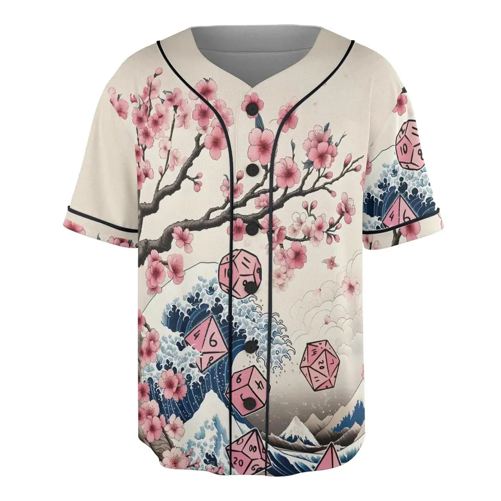 Pink Flower Dice DnD Unisex Baseball Jersey - 3