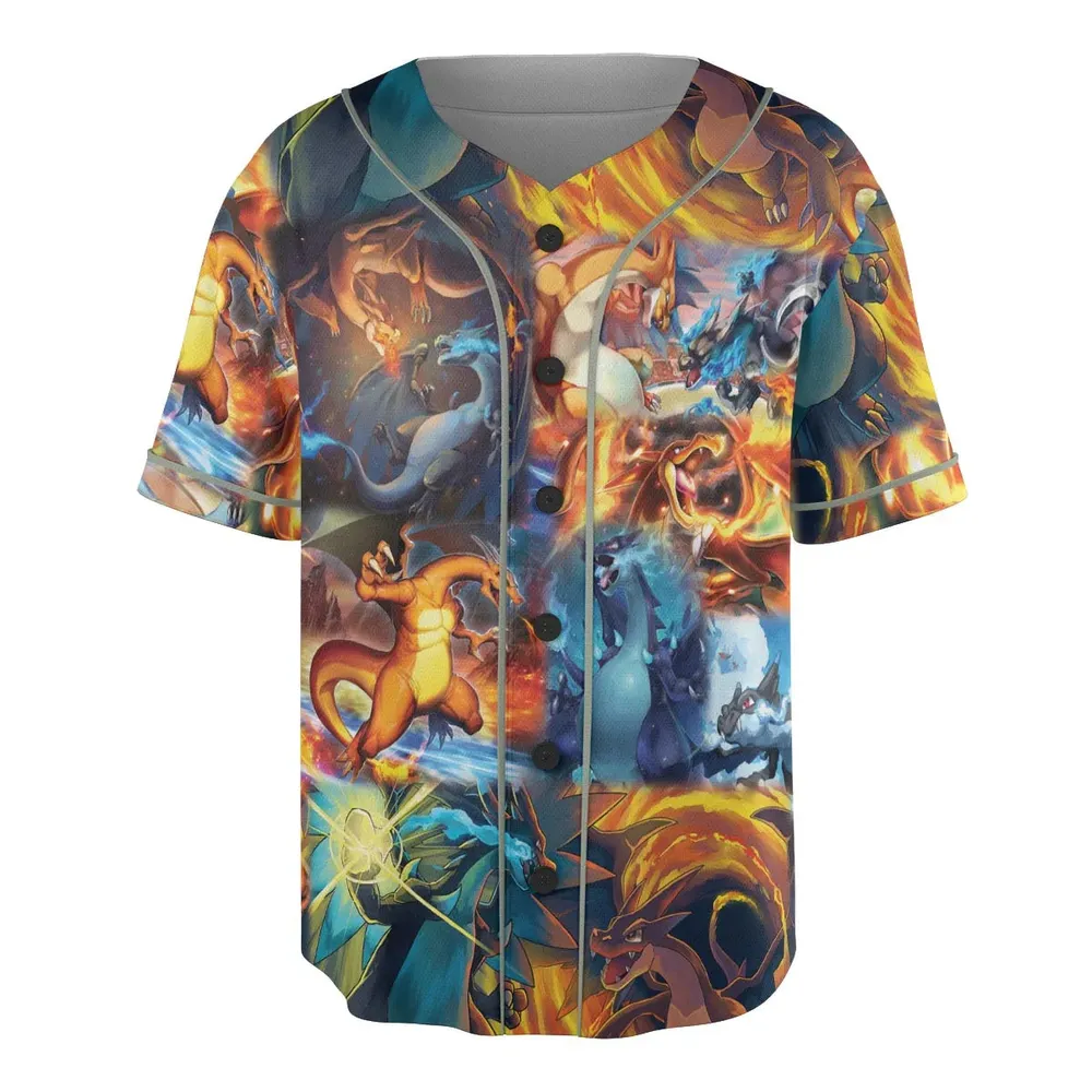 Charizard Ice Fire Dragon Combat Unisex Baseball Jersey - 3