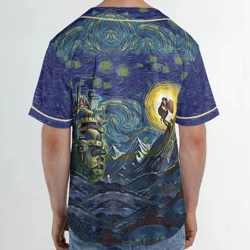 Howl’s Moving Castle Starry Night Unisex Baseball Jersey - 2