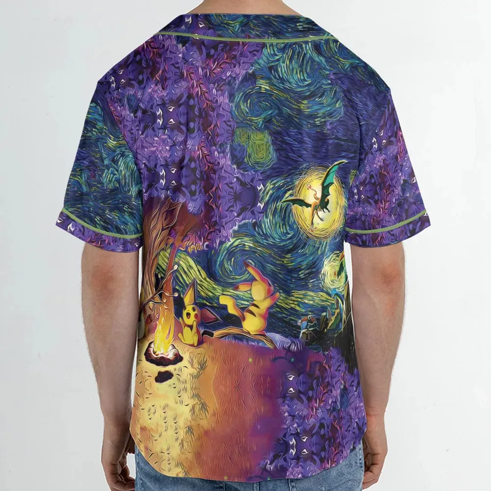 Pokemon Starry Night Campfire Unisex Baseball Jersey - 2