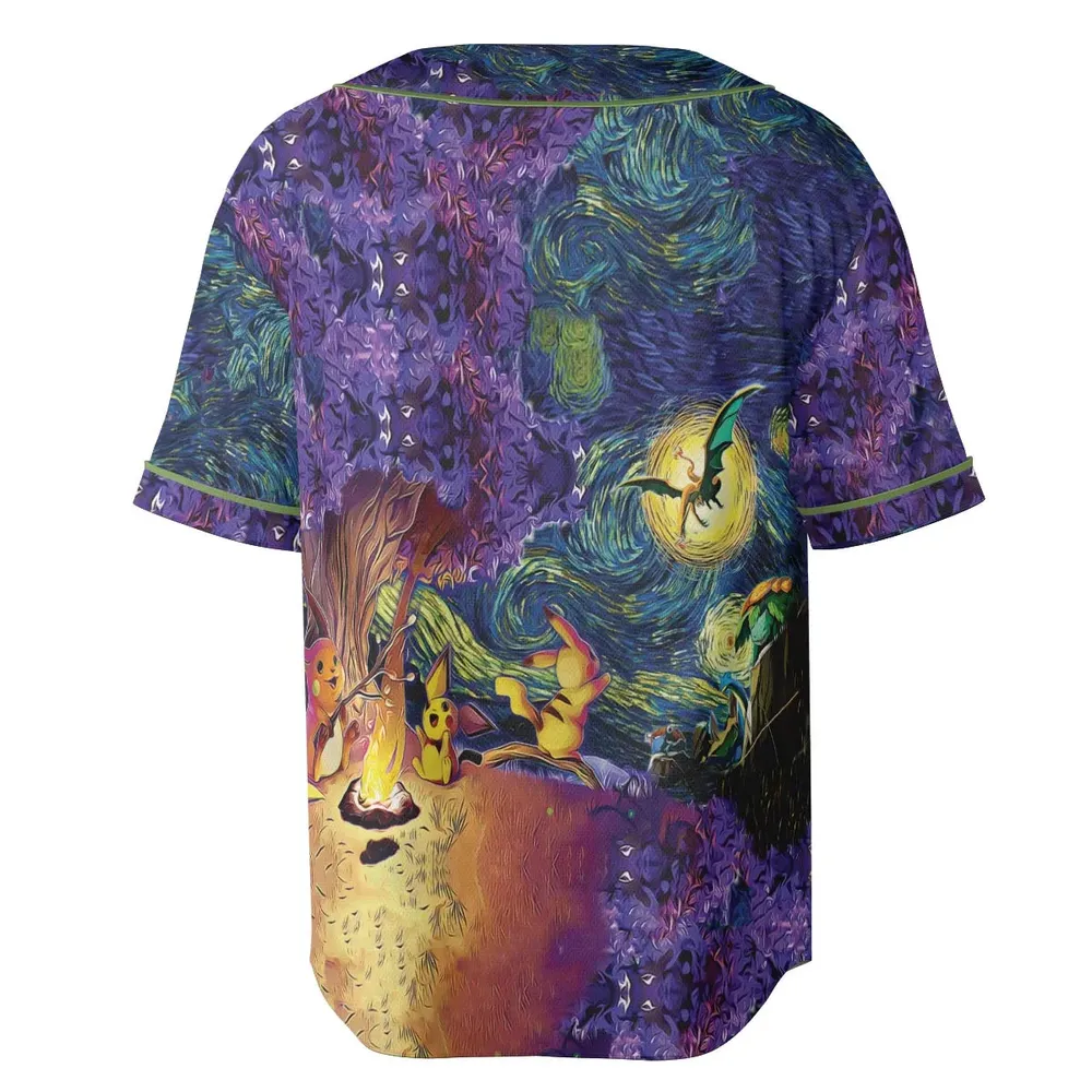 Pokemon Starry Night Campfire Unisex Baseball Jersey - 4