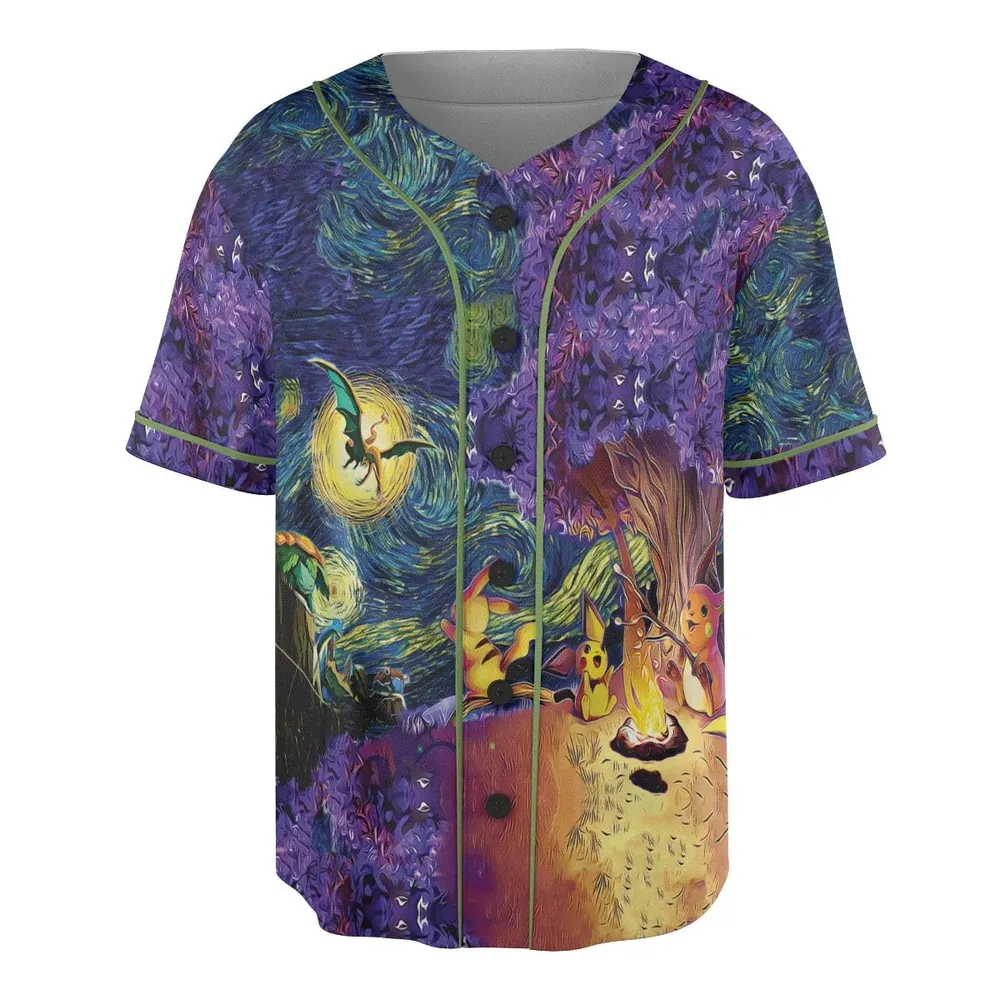 Pokemon Starry Night Campfire Unisex Baseball Jersey - 3