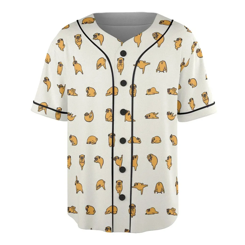 Pug Hot Yoga Pattern Unisex Baseball Jersey - 3