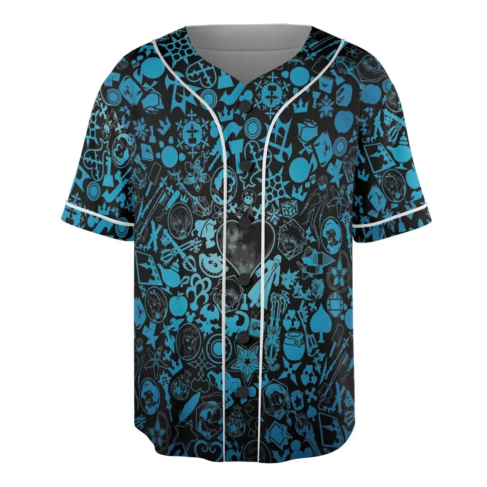 Blue Key Heart Kingdom Hearts Unisex Baseball Jersey - 3