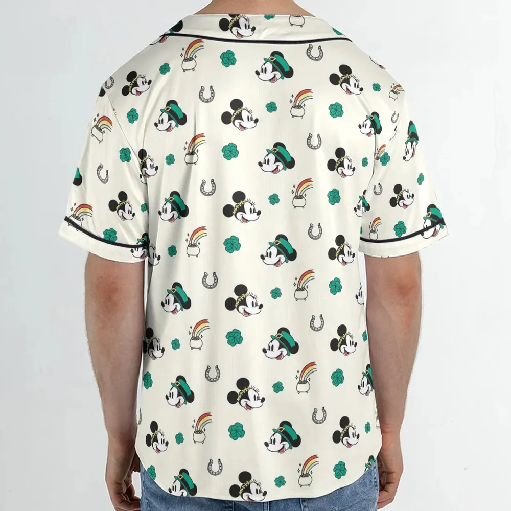 Mickey and Minnie St. Patrick's  Day Pattern Unisex Baseball Jersey - 2