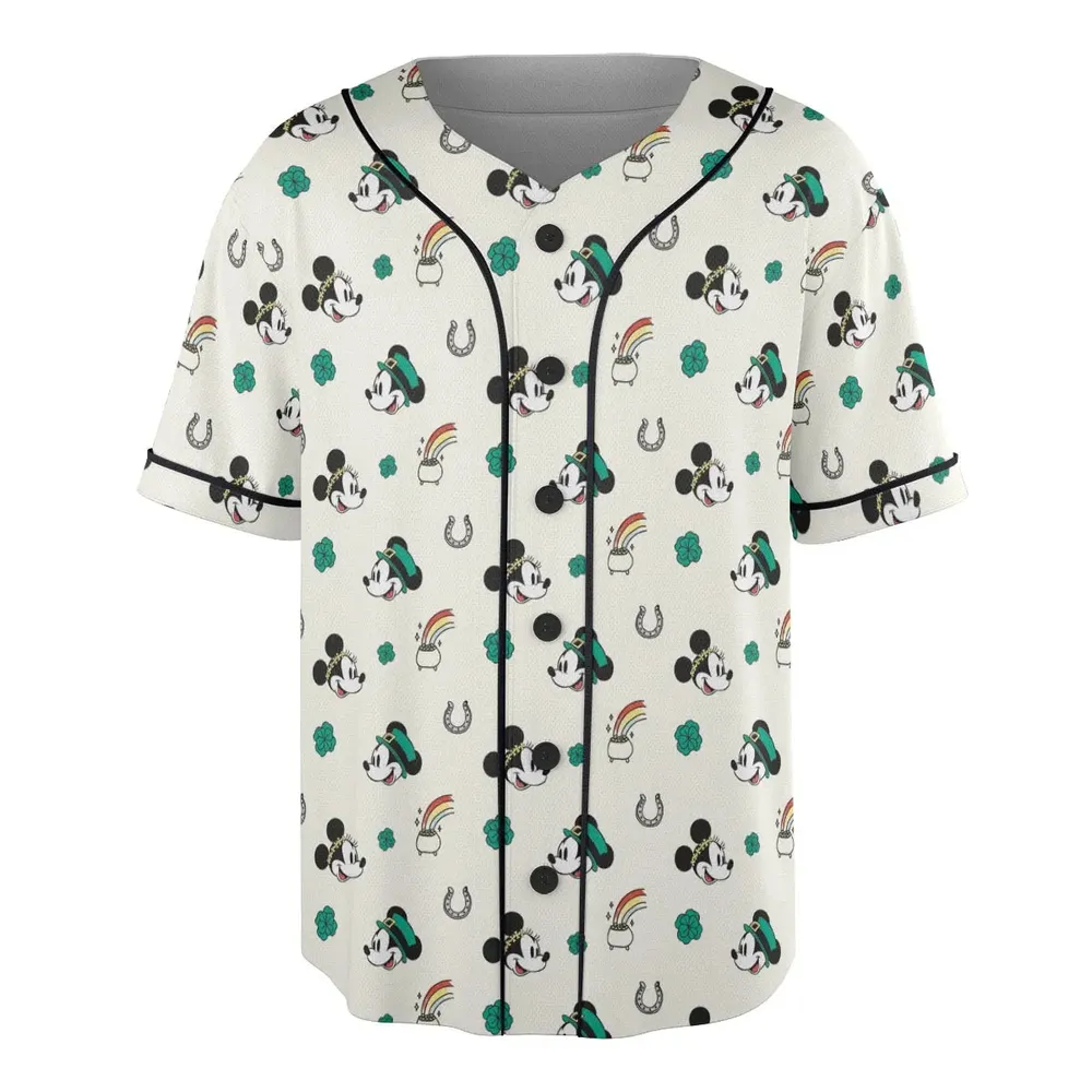 Mickey and Minnie St. Patrick's  Day Pattern Unisex Baseball Jersey - 3