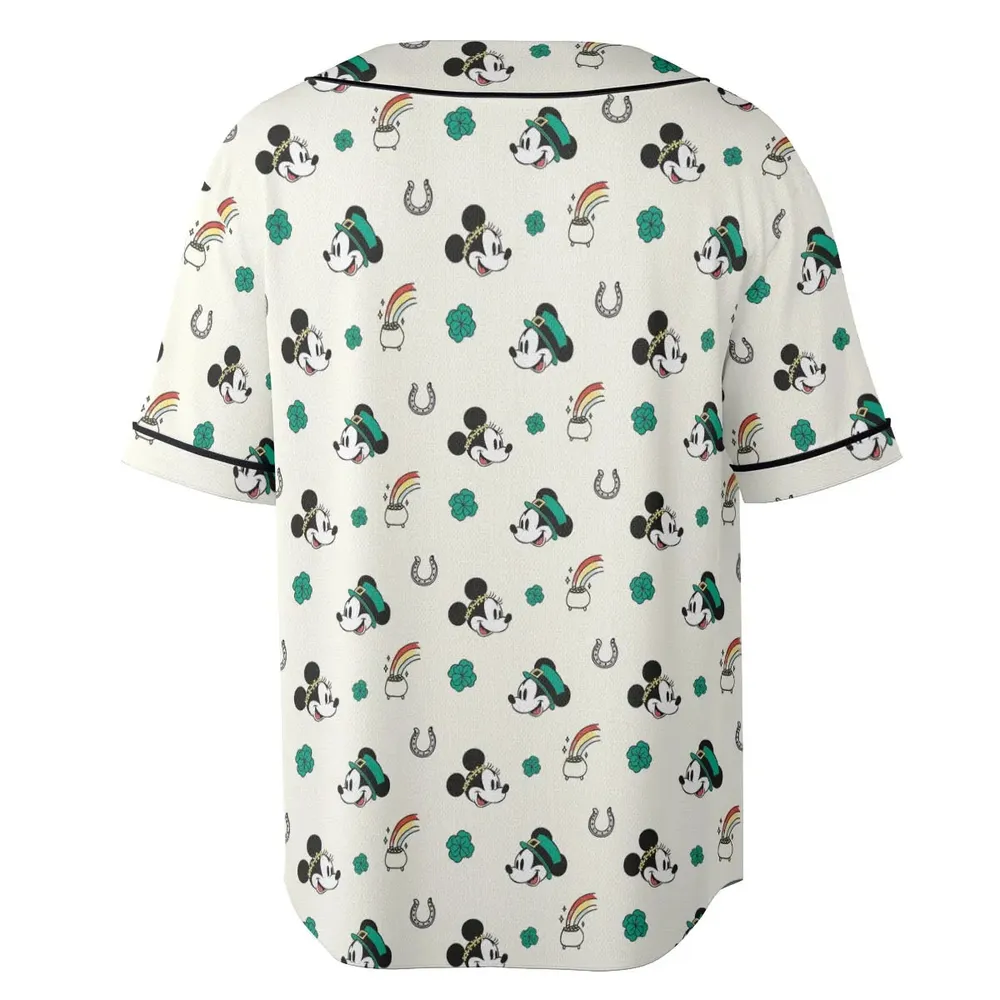 Mickey and Minnie St. Patrick's  Day Pattern Unisex Baseball Jersey - 4