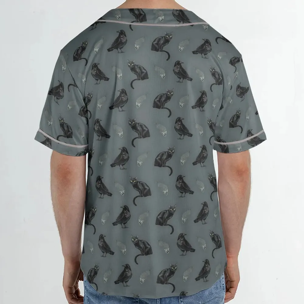 Black Cat and Raven Pattern Unisex Baseball Jersey - 2