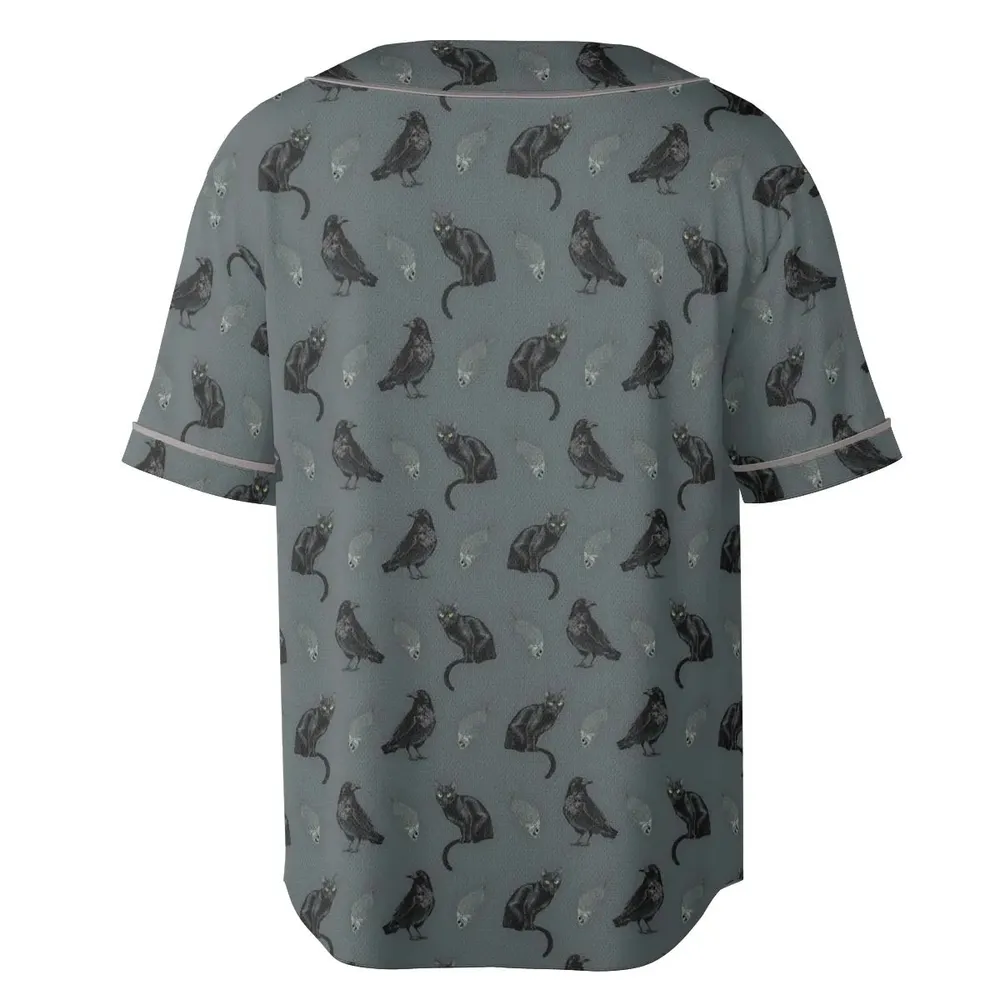 Black Cat and Raven Pattern Unisex Baseball Jersey - 4