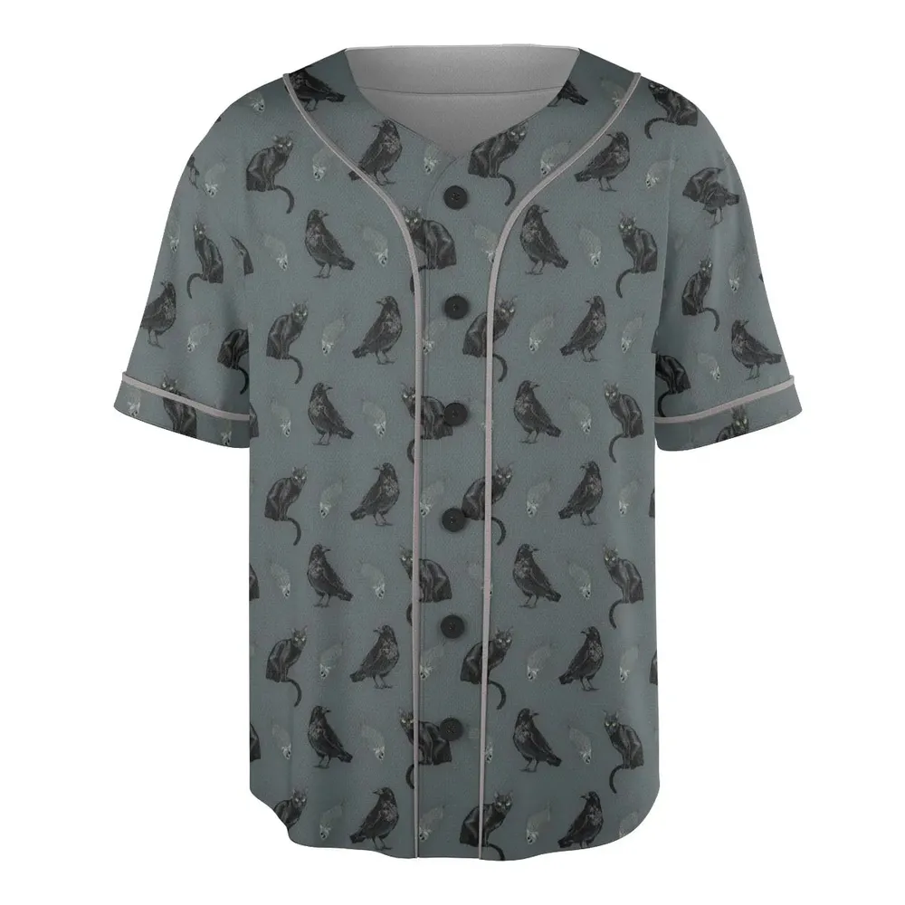 Black Cat and Raven Pattern Unisex Baseball Jersey - 3