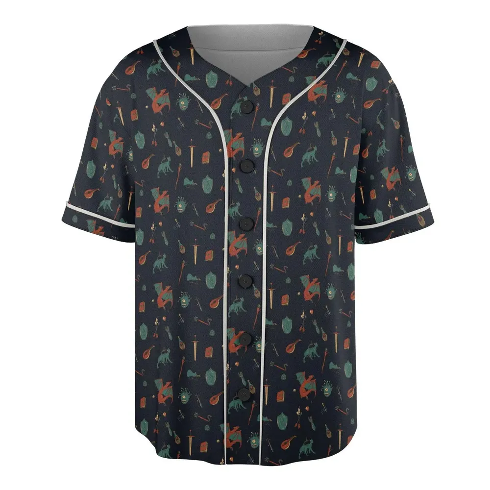 DnD Items and Monsters Pattern Unisex Baseball Jersey - 3