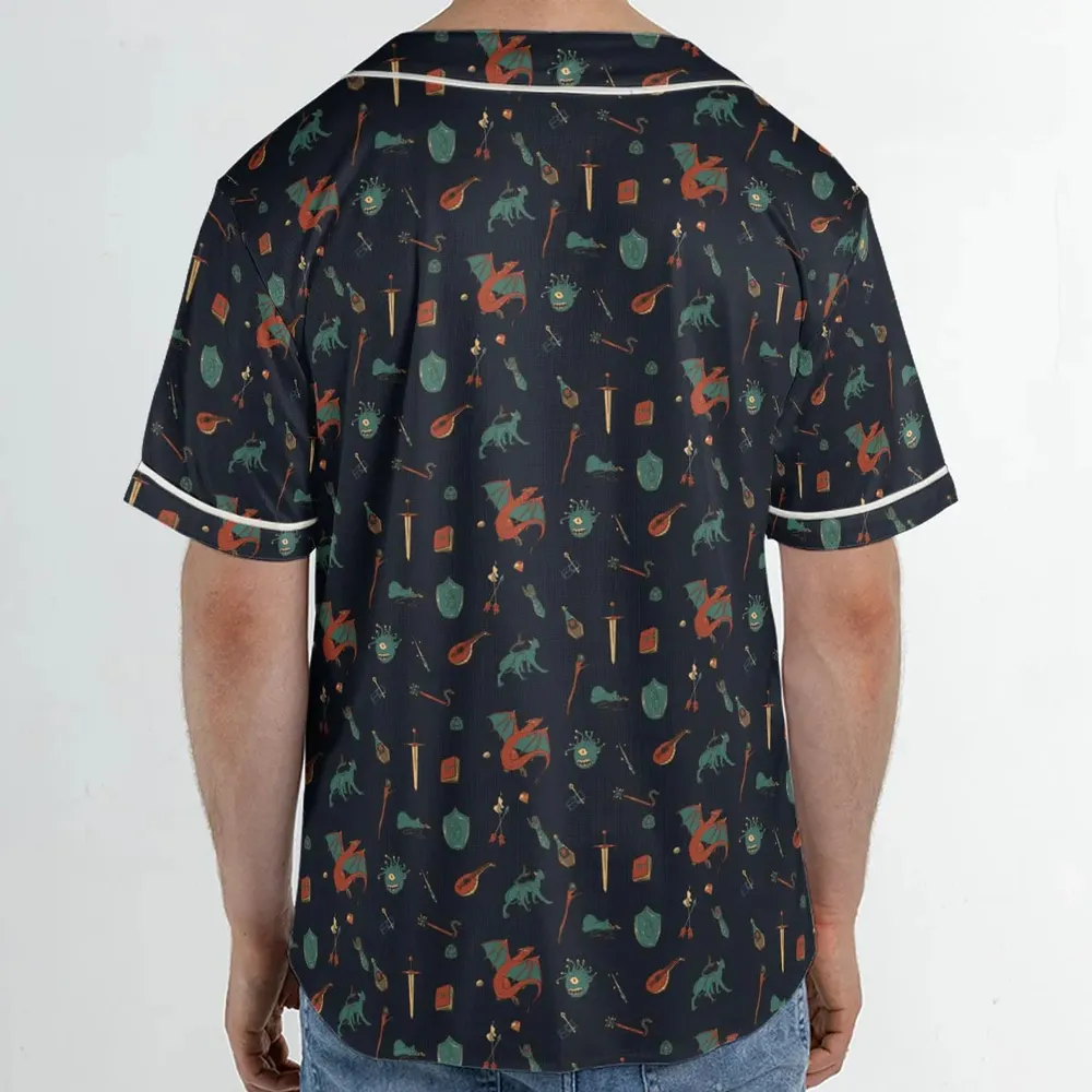 DnD Items and Monsters Pattern Unisex Baseball Jersey - 2