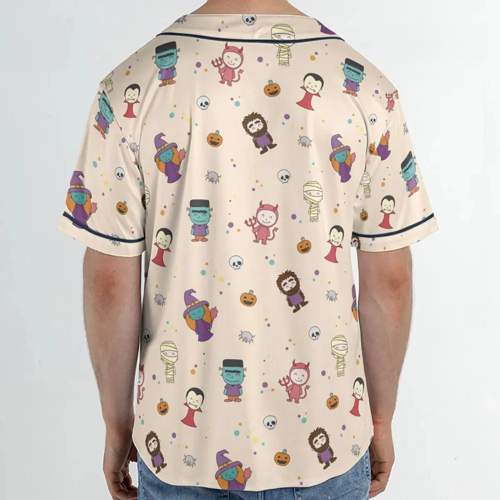 Cute Halloween Characters Pattern Unisex Baseball Jersey - 2