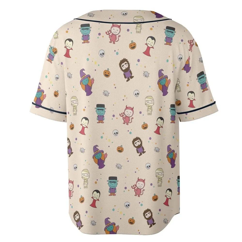 Cute Halloween Characters Pattern Unisex Baseball Jersey - 4