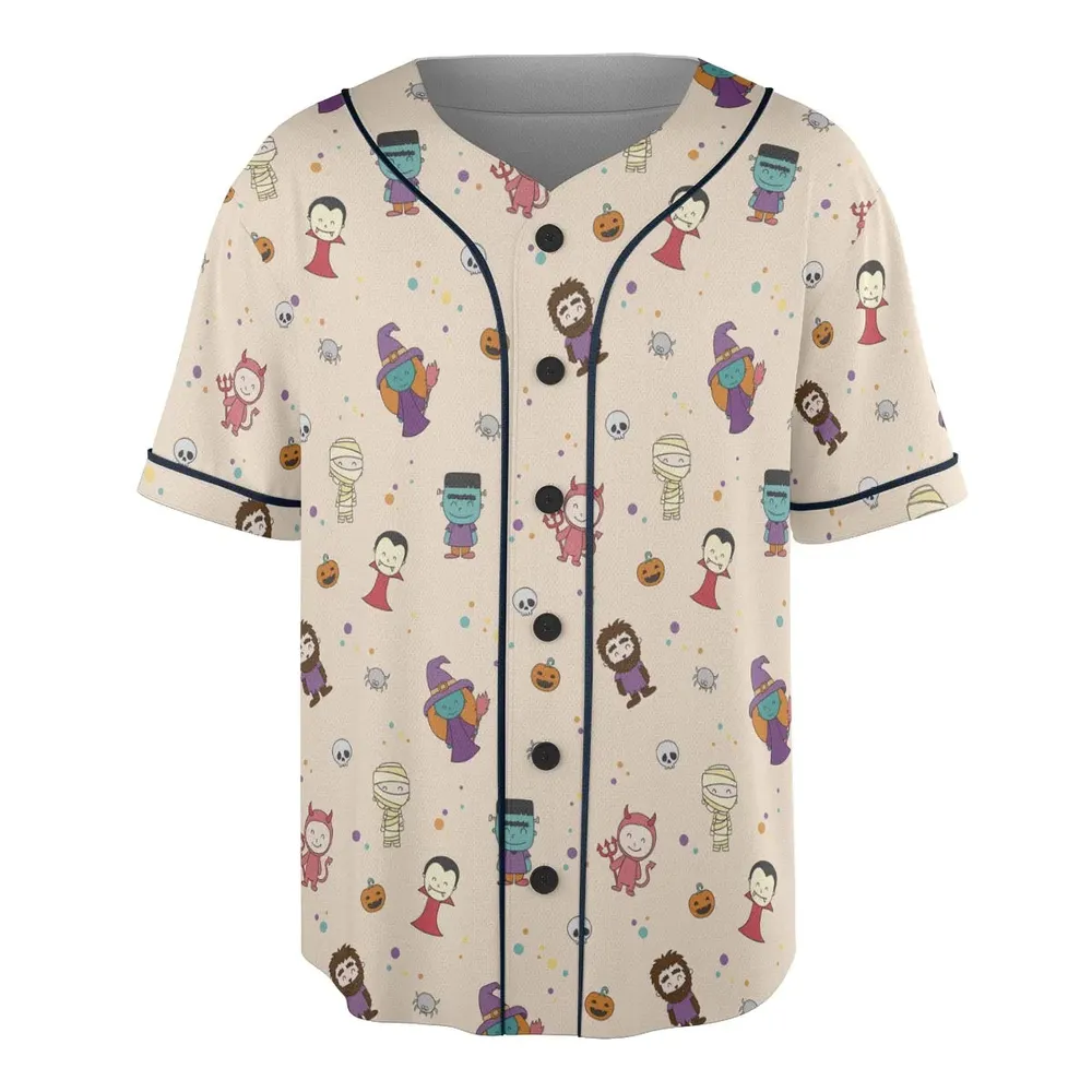 Cute Halloween Characters Pattern Unisex Baseball Jersey - 3
