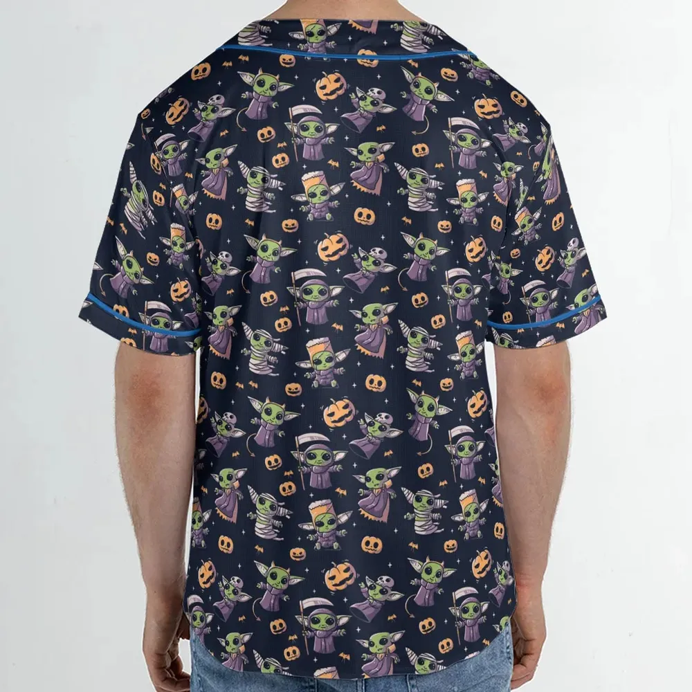 Cute Baby Yoda Halloween Pattern Unisex Baseball Jersey - 2