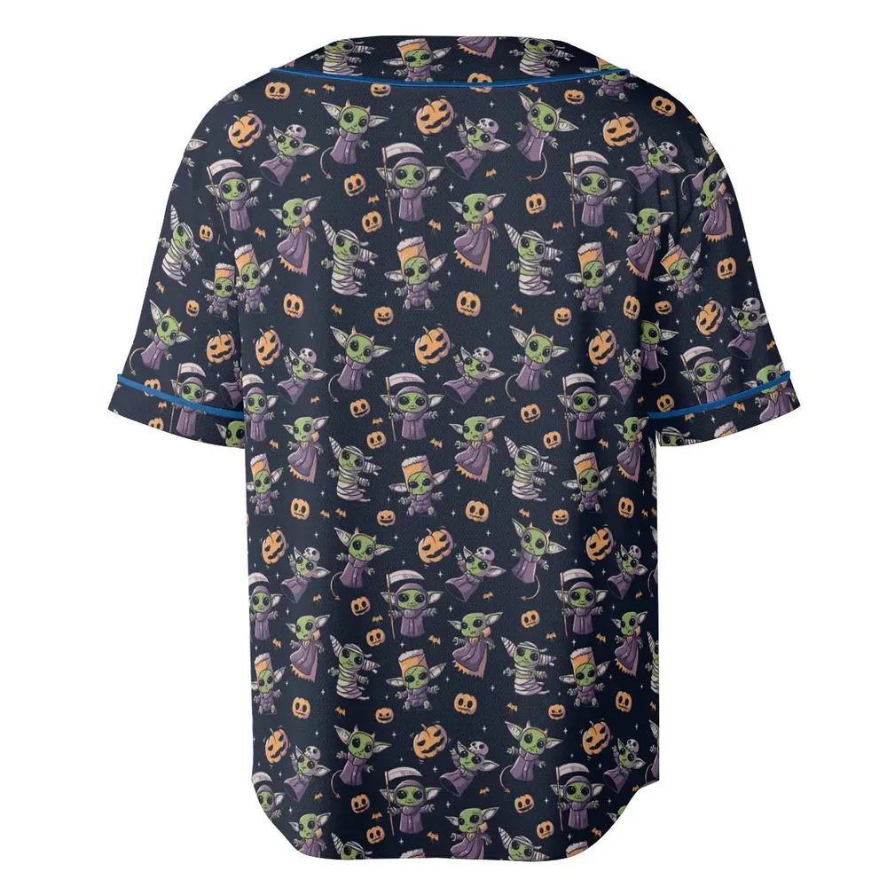 Cute Baby Yoda Halloween Pattern Unisex Baseball Jersey - 4